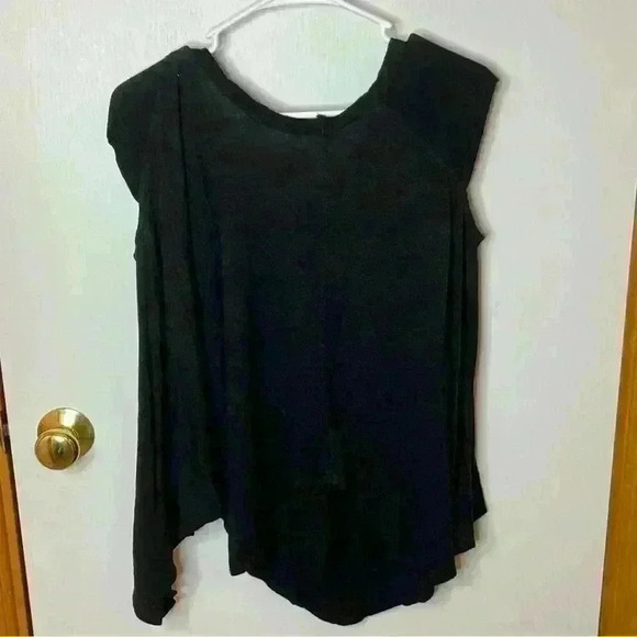 Free People High Low Slit Shirt Women XS Black Oversized Cap Sleeve - Picture 6 of 7